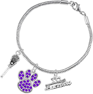 Lacrosse Jewelry, Purple Crystal Paw Jewelry, Hypoallergenic Safe-Nickel, Lead and Cadmium Free!