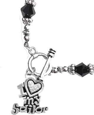 Navy, I Love My Sailor, Crystal Heart, Bracelet, Hypoallergenic, Safe-Nickel, Lead, Free
