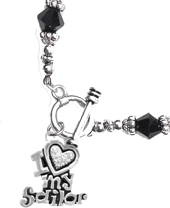 Navy, I Love My Sailor, Crystal Heart, Bracelet, Hypoallergenic, Safe-Nickel, Lead, Free