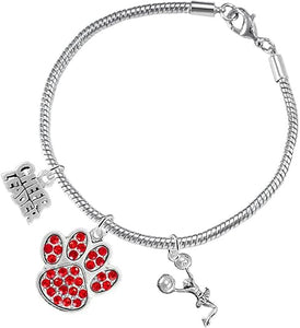 Red Paw Crystal Cheer 3 Charm Bracelet Safe-Hypoallergenic, Nickel, Lead and Cadmium Free