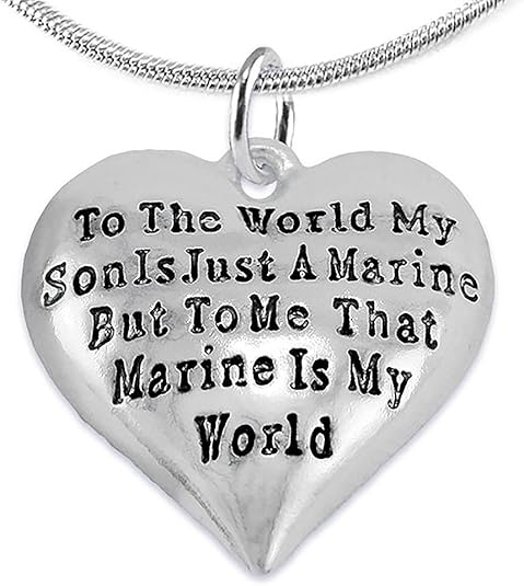 Marine Mom, My Son, is My World Necklace, Hypoallergenic, Safe- Nickel, Lead and Cadmium Free