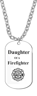 Daughter Of A Firefighter Dog Tag On A Silvertone Adjustable Cable Chain Necklace. 9-12 Inches. What A Great Gift For Yourself, Or Somebody Special.