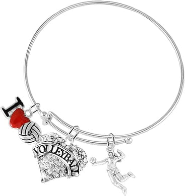 I Love Volleyball Adjustable Bracelet, Safe-Hypoallergenic, Nickel, Lead & Cadmium Free