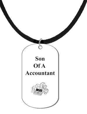 Son Of A Accountant, Dog Tag On A Genuine Black Suede Necklace. 18-21 Inches. What A Great Gift For Yourself, Or Somebody Special. As A Gift No Worry About What Size They Wear. It Is Adjustable.
