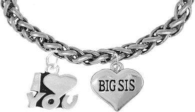 Big Sis I Love You Wheat Chain Bracelet, Hypoallergenic, Safe-Nickel, Lead, Cadmium Free