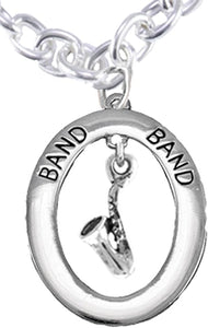 Band Saxophone Player Hypoallergenic Adjustable Necklace, Safe-Nickel, Lead, and Cadmium Free
