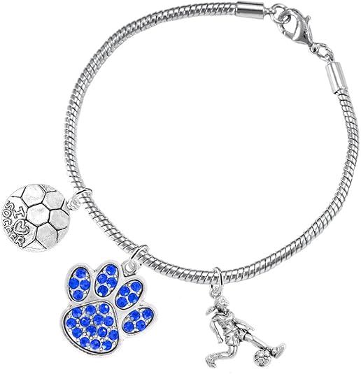 The, Soccer Jewelry Blue Crystal Paw Hypoallergenic Adjustable, Safe-Nickel, Lead Free