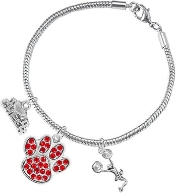 Red Paw Crystal Cheer 3 Charm Bracelet Safe-Hypoallergenic, Nickel, Lead and Cadmium Free