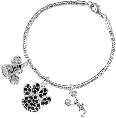 Black Paw Crystal Cheer 3 Charm Bracelet Safe-Hypoallergenic, Nickel, Lead and Cadmium Free