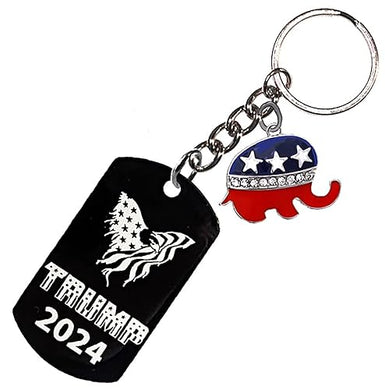 Trump, Black Trump 2024 Dog Tag Keychain With Flying Flag Eagle, On A Silvertone Christmas Ornament, What A Great Gift For Yourself, Family,Or Friends. Gift Ready, Comes In A Black Velvet Bag