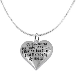 Marine Wife, My Husband is My World, Necklace, Hypoallergenic, Safe- Nickel, Lead and Cadmium Free