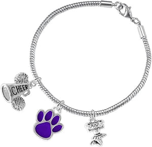 Purple Paw Cheer 3 Charm Bracelet Safe-Hypoallergenic, Nickel, Lead and Cadmium Free
