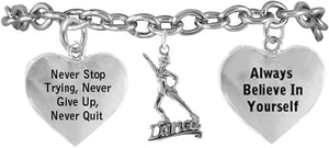 Dance Bracelet, Never Stop Trying, Never Give Up, Safe-Hypoallergenic, Nickel Free