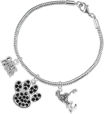 Black Paw Crystal Cheer 3 Charm Bracelet Safe-Hypoallergenic, Nickel, Lead and Cadmium Free