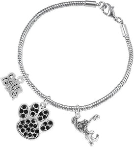 Black Paw Crystal Cheer 3 Charm Bracelet Safe-Hypoallergenic, Nickel, Lead and Cadmium Free