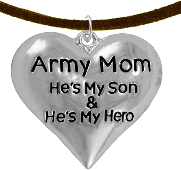 Army Mom, He's My Hero, Hypoallergenic Adjustable Necklace, Safe-Nickel, Lead, Cadmium Free