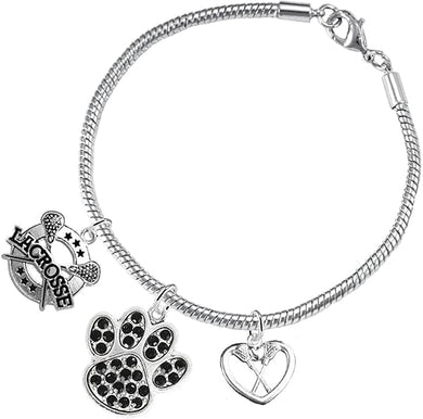 Lacrosse Jewelry, Black Crystal Paw Jewelry, Hypoallergenic Safe-Nickel, Lead and Cadmium Free!