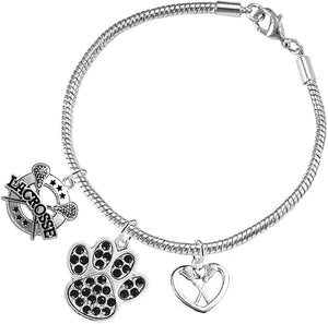 Lacrosse Jewelry, Black Crystal Paw Jewelry, Hypoallergenic Safe-Nickel, Lead and Cadmium Free!