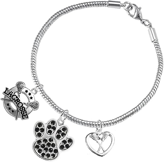 Lacrosse Jewelry, Black Crystal Paw Jewelry, Hypoallergenic Safe-Nickel, Lead and Cadmium Free!
