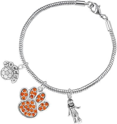 The, Soccer Jewelry Orange Crystal Paw Hypoallergenic Adjustable, Safe-Nickel, Lead Free