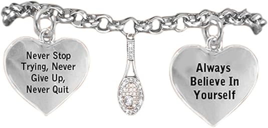 Always Believe in Yourself, Never Give Up Tennis Hypoallergenic Bracelet, Safe-Nickel Free!