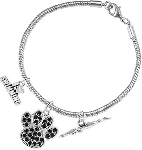 Swimming 3 Charm Black Crystal Paw Bracelet Hypoallergenic, Safe-Nickel, Lead & Cadmium Free!