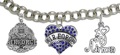 Air Force I Love My Airman, Adjustable, Hypoallergenic, Will NOT Irritate Anyone with Sensitive Skin. Safe- Nickel, Lead, Cadmium Free