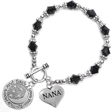 Nana, I Love You to The Moon and Back Jet Crystal Charm Bracelet, Hypoallergenic, Safe, Nickel, Lead & Cadmium Free.