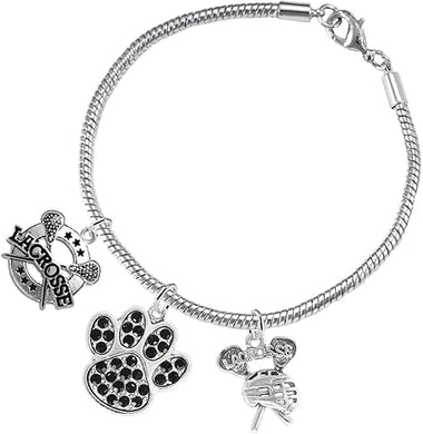 Lacrosse Jewelry, Black Crystal Paw Jewelry, Hypoallergenic Safe-Nickel, Lead and Cadmium Free!