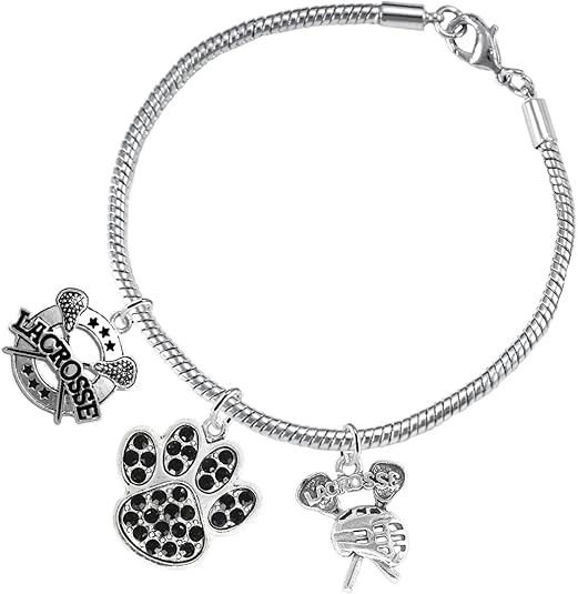 Lacrosse Jewelry, Black Crystal Paw Jewelry, Hypoallergenic Safe-Nickel, Lead and Cadmium Free!