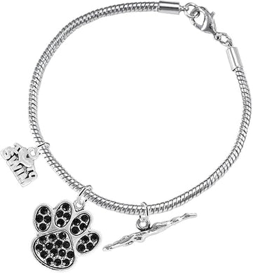 Swimming 3 Charm Black Crystal Paw Bracelet Hypoallergenic, Safe-Nickel, Lead & Cadmium Free!