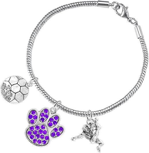 The, Soccer Jewelry Purple Crystal Paw Hypoallergenic Adjustable, Safe-Nickel, Lead Free