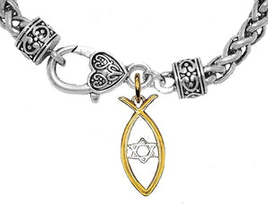 Messianic Christian Fish In 14KT Goldtone, Silvertone Star Of David Wheat Chain Bracelet. If you do not believe that this jewelry is beautiful when you receive it, simply return it for a full refund., Large, Silver, Carnelian