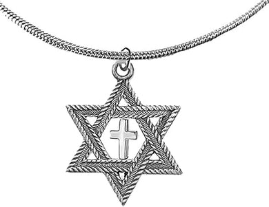 Messianic Christian Jewish Antique Silvertone Star Of David,With Polished Silvertone Cross On A Adjustable 18 To 21 Inch Snake Chain Necklace, Hypoallergenic-Safe, No Nickel, Lead, Or Cadmium In The, Large, Silver, Carnelian
