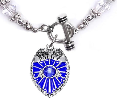 Policeman Badge Clear Crystal Bracelet Hypoallergenic Nickle, Lead, and Cadmium Free,