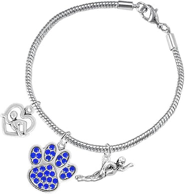 Swimming 3 Charm Blue Crystal Paw Bracelet Hypoallergenic, Safe-Nickel, Lead & Cadmium Free!