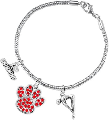 Swimming 3 Charm Red Crystal Paw Bracelet Hypoallergenic, Safe-Nickel, Lead & Cadmium Free!