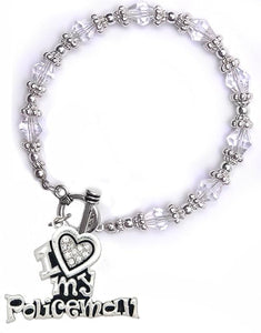 Policeman's, I Love My Policeman, Clear Crystal Bracelet, Hypoallergenic, Safe-Nickel, Lead, Free