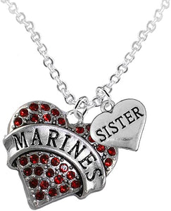 Marine Sister Heart Necklace, Adjustable, Hypoallergenic, Will NOT Irritate Anyone with Sensitive Skin. Safe- Nickel, Lead and Cadmium Free