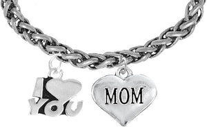 I Love You Mom Wheat Chain Bracelet, Hypoallergenic, Safe-Nickel, Lead, Cadmium Free