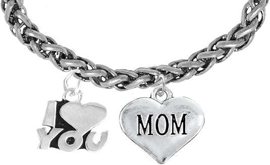 I Love You Mom Wheat Chain Bracelet, Hypoallergenic, Safe-Nickel, Lead, Cadmium Free