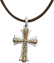 Two Tone Matt Gold Ikarian Pattern and Silver Cross Adjustable Necklace Hypoallergenic, Safe-Nickel, Lead, and Cadmium Free