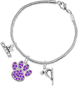 Swimming 3 Charm Purple Crystal Paw Bracelet Hypoallergenic, Safe-Nickel, Lead & Cadmium Free!