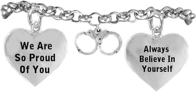 Policewoman's Handcuff We are So Proud of You Hypoallergenic Adjustable Bracelet. Nickle and Lead Free