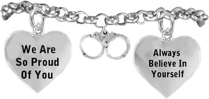 Policewoman's Handcuff We are So Proud of You Hypoallergenic Adjustable Bracelet. Nickle and Lead Free