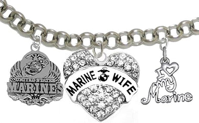 Marine Mom, I Love My Marine Bracelet, Hypoallergenic, Will NOT Irritate Anyone with Sensitive Skin. Safe- Nickel, Lead, Cadmium Free