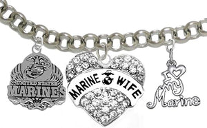 Marine Mom, I Love My Marine Bracelet, Hypoallergenic, Will NOT Irritate Anyone with Sensitive Skin. Safe- Nickel, Lead, Cadmium Free
