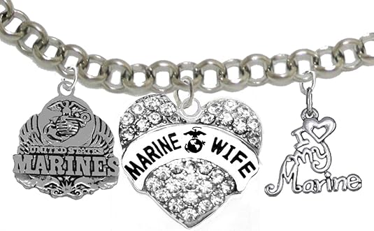 Marine Mom, I Love My Marine Bracelet, Hypoallergenic, Will NOT Irritate Anyone with Sensitive Skin. Safe- Nickel, Lead, Cadmium Free