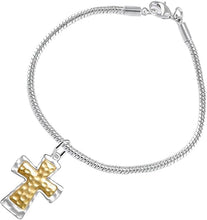 Two Tone Matt Gold and Silver Christian Cross Bracelet, Adjustable, Hypoallergenic, Safe-Nickel, Lead, and Cadmium Free
