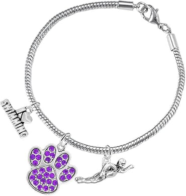 Swimming 3 Charm Purple Crystal Paw Bracelet Hypoallergenic, Safe-Nickel, Lead & Cadmium Free!